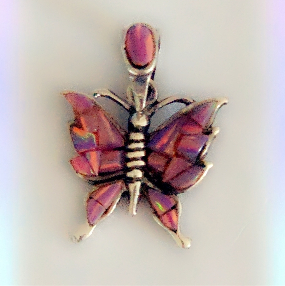 Opal Butterfly Sterling Gemstone Pendant